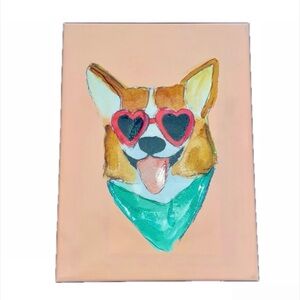 NEW! 15.6 x 12” Canvas - Corgi Dog Heart Shaped Glasses Wall Art